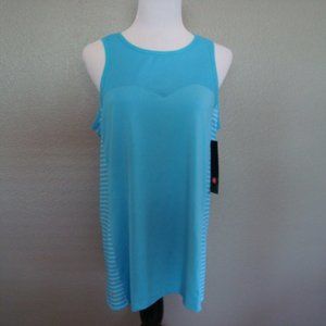 NWT Tema Athletics Workout Tank Top Turquoise Blue White Striped sz L